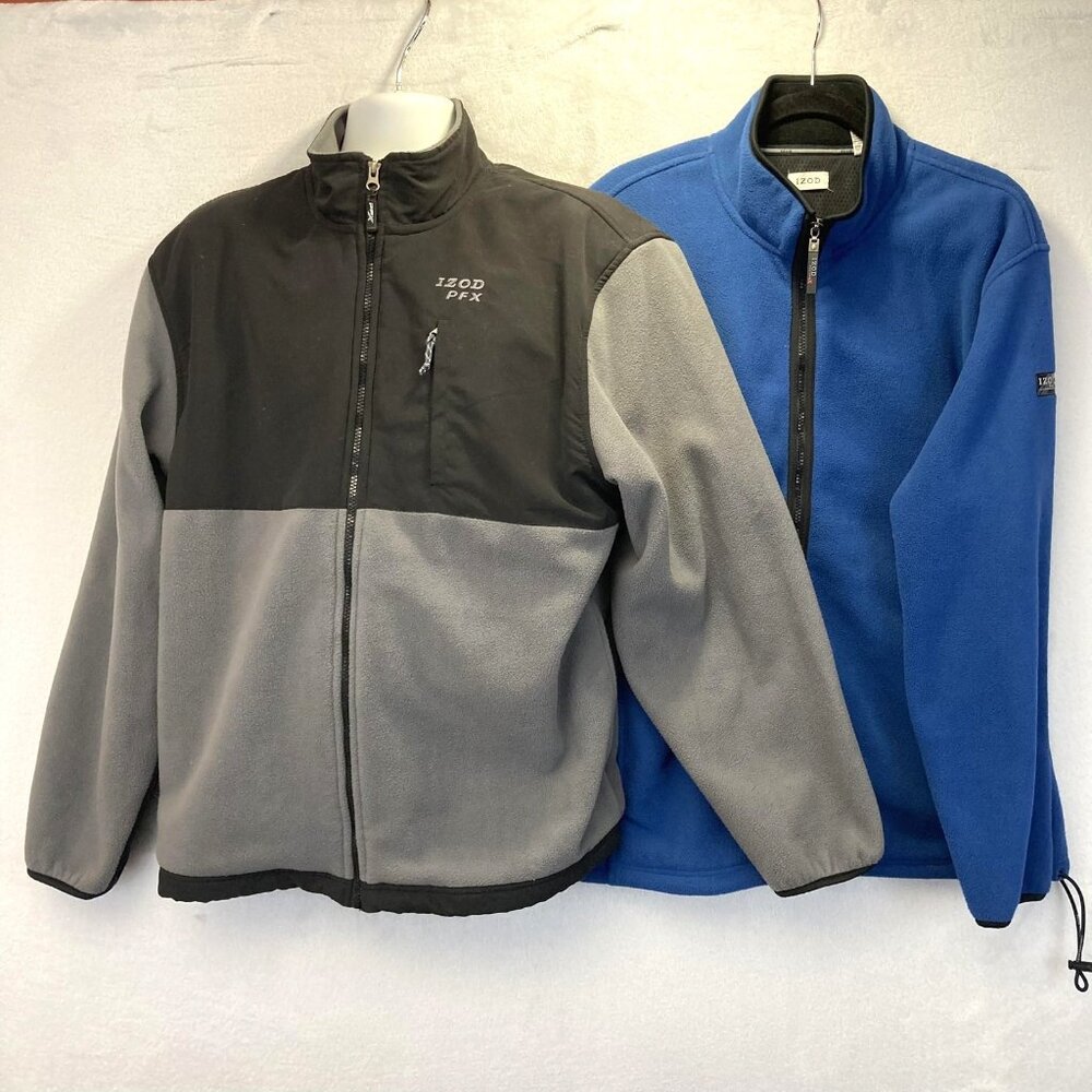 Lot of 2 IZOD PerformX Fleece Jacket Mens Large Gray Black Blue Full Zip Outdoor
